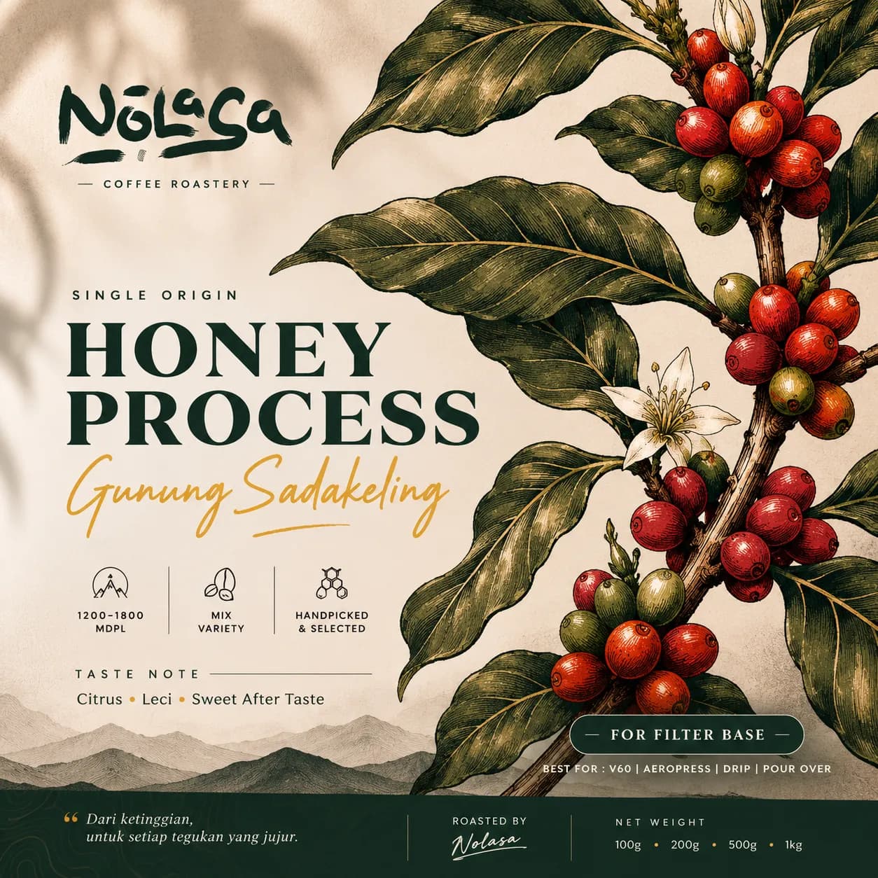 Kemasan kopi specialty Sadakeling Honey dari Garut, Jawa Barat