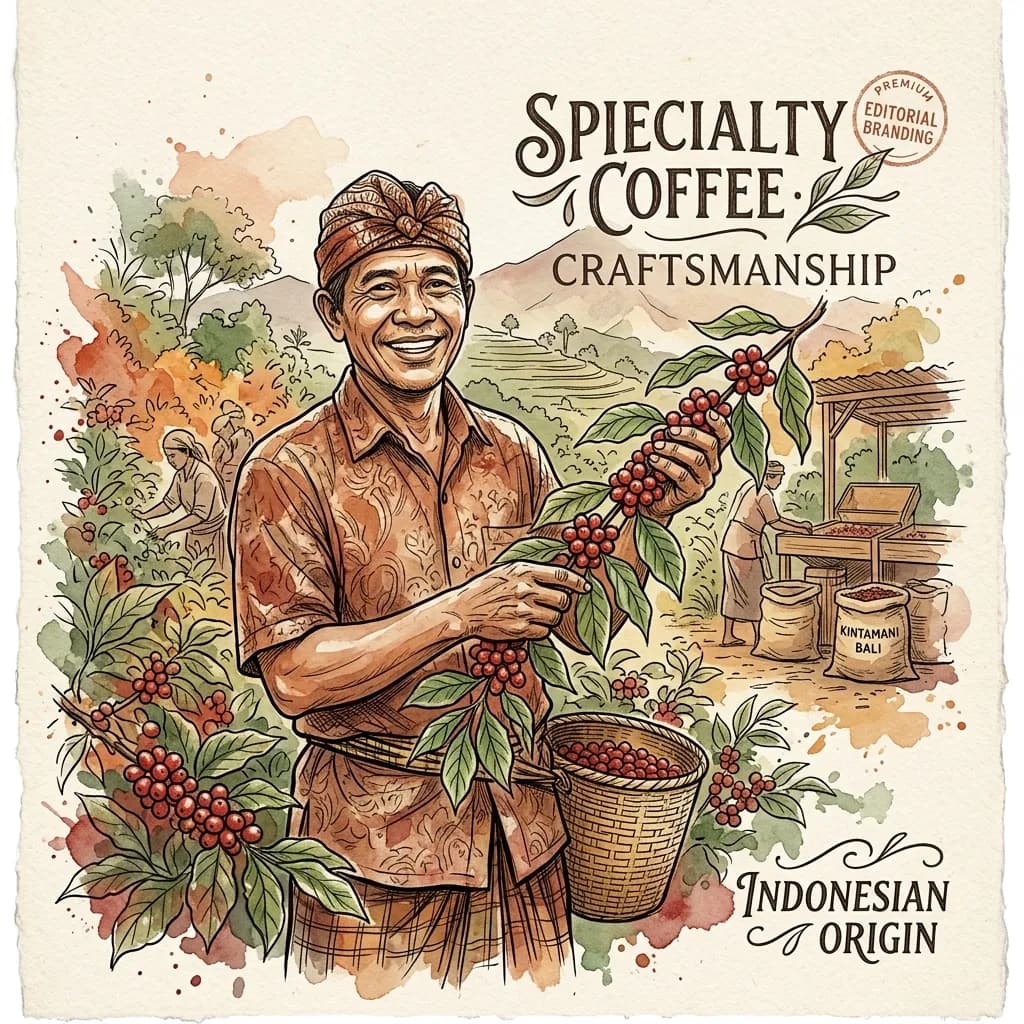 Ilustrasi petani kopi specialty Indonesia binaan roastery Nolasa